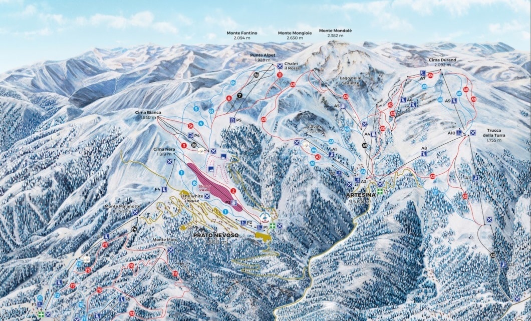 Skimap comprensorio sciistico Artesina Mondolé Ski